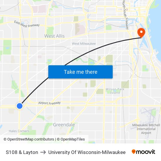 S108 & Layton to University Of Wisconsin-Milwaukee map