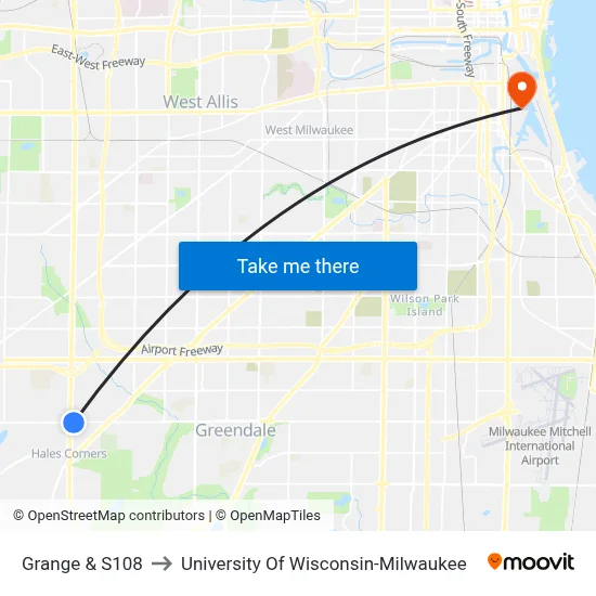 Grange & S108 to University Of Wisconsin-Milwaukee map