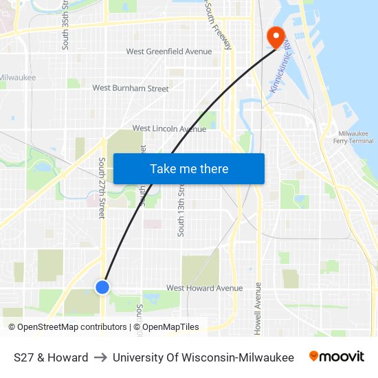 S27 & Howard to University Of Wisconsin-Milwaukee map