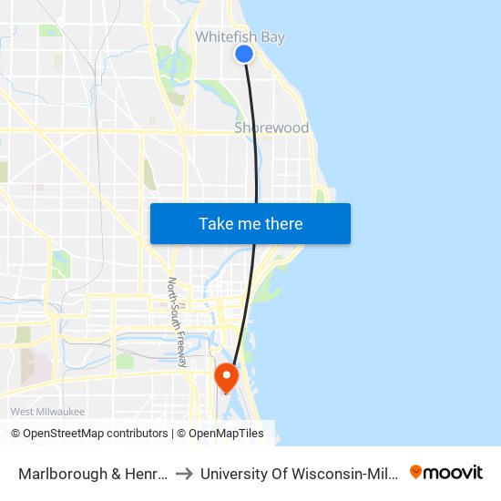 Marlborough & Henry Clay to University Of Wisconsin-Milwaukee map