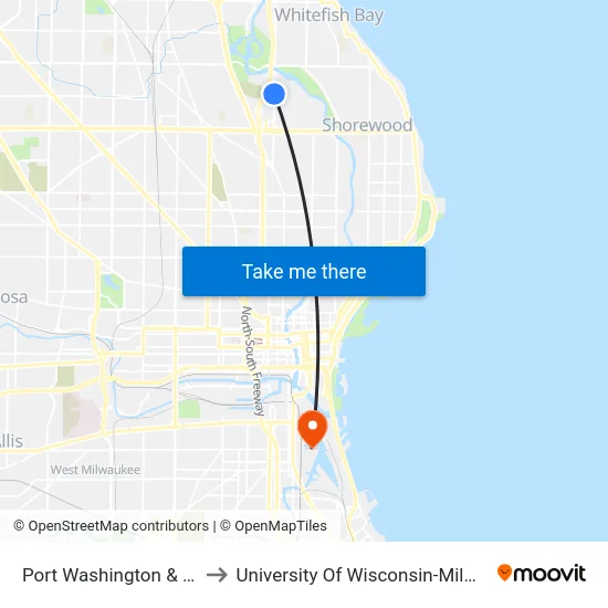 Port Washington & 4500 to University Of Wisconsin-Milwaukee map