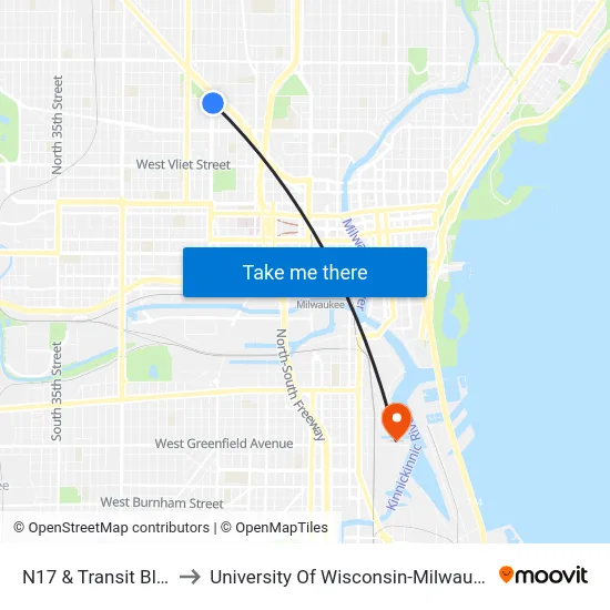 N17 & Transit Bldg to University Of Wisconsin-Milwaukee map