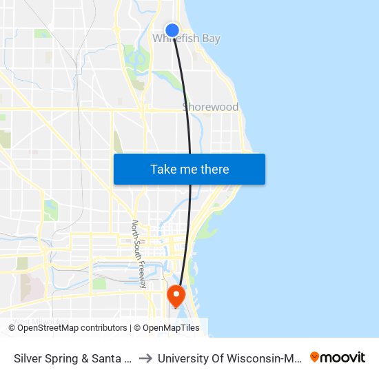 Silver Spring & Santa Monica to University Of Wisconsin-Milwaukee map