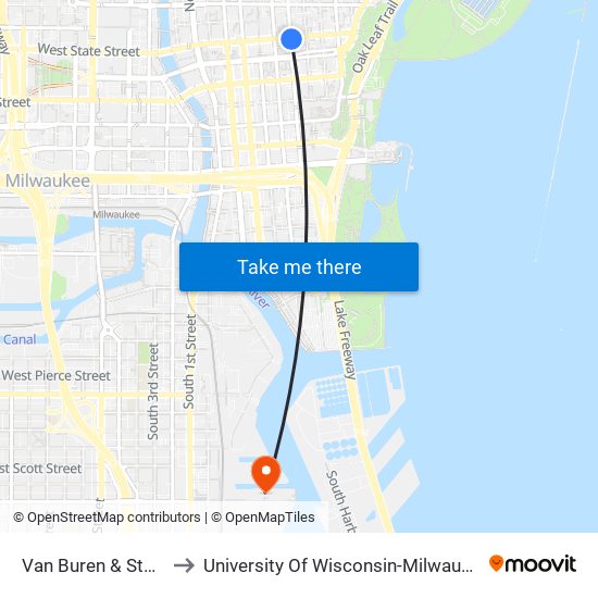 Van Buren & State to University Of Wisconsin-Milwaukee map