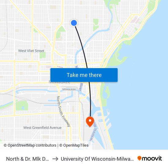 North & Dr. Mlk Drive to University Of Wisconsin-Milwaukee map