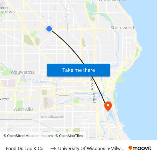 Fond Du Lac & Capitol to University Of Wisconsin-Milwaukee map