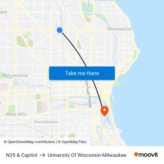 N35 & Capitol to University Of Wisconsin-Milwaukee map