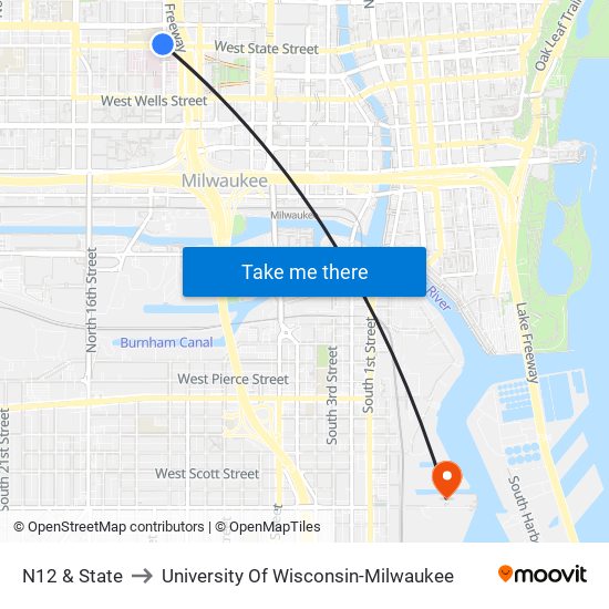 N12 & State to University Of Wisconsin-Milwaukee map