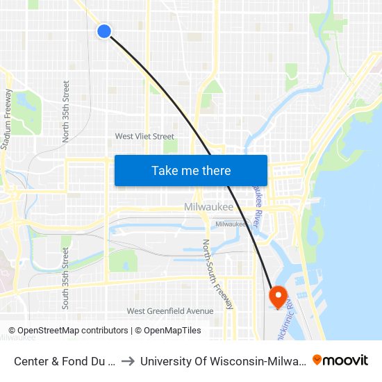 Center & Fond Du Lac to University Of Wisconsin-Milwaukee map