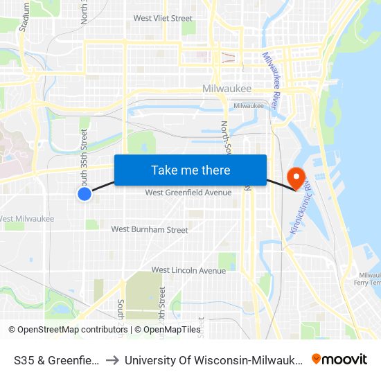 S35 & Greenfield to University Of Wisconsin-Milwaukee map