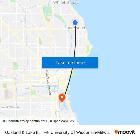 Oakland &  Lake Bluff to University Of Wisconsin-Milwaukee map