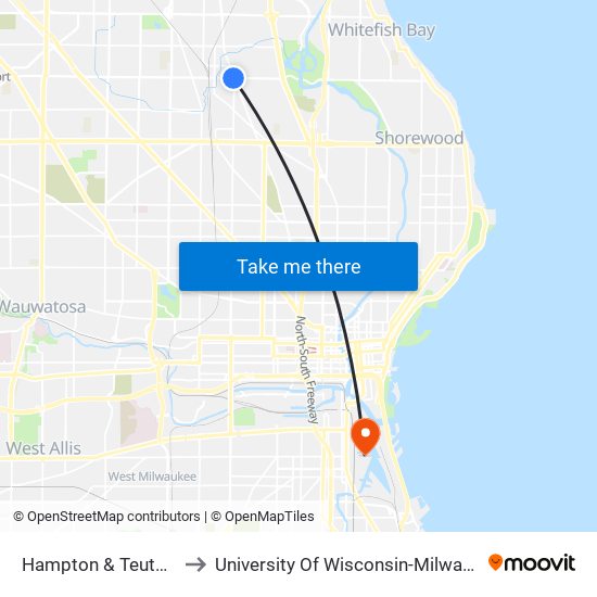 Hampton & Teutonia to University Of Wisconsin-Milwaukee map