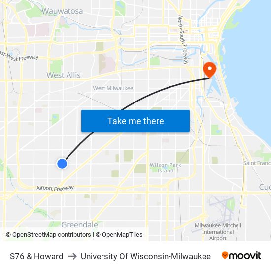 S76 & Howard to University Of Wisconsin-Milwaukee map