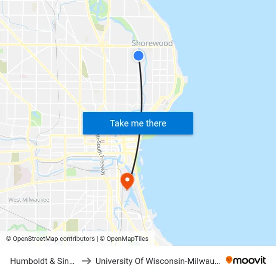 Humboldt & Singer to University Of Wisconsin-Milwaukee map