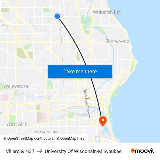 Villard & N37 to University Of Wisconsin-Milwaukee map