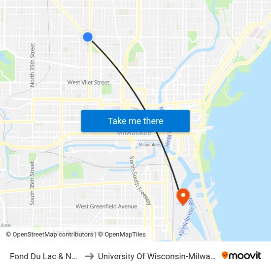 Fond Du Lac & North to University Of Wisconsin-Milwaukee map
