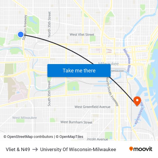 Vliet & N49 to University Of Wisconsin-Milwaukee map