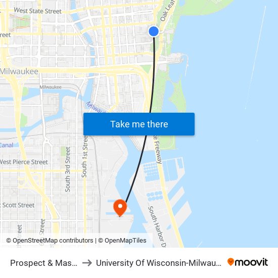 Prospect & Mason to University Of Wisconsin-Milwaukee map