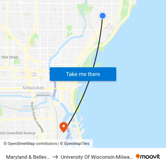 Maryland & Belleview to University Of Wisconsin-Milwaukee map