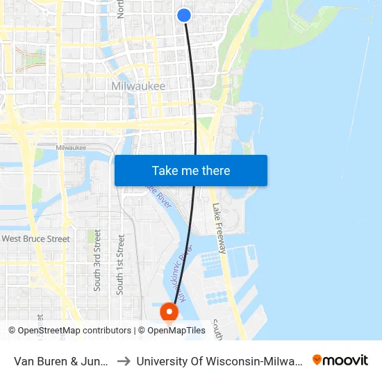 Van Buren & Juneau to University Of Wisconsin-Milwaukee map