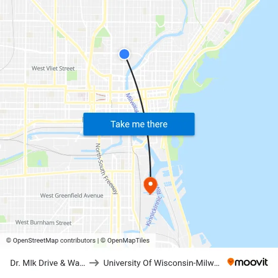 Dr. Mlk Drive & Walnut to University Of Wisconsin-Milwaukee map