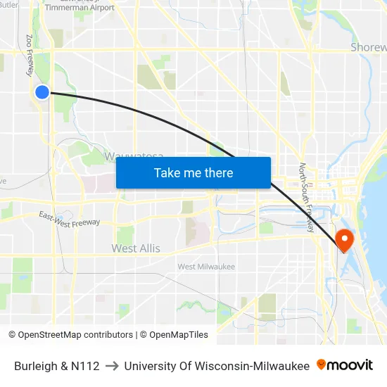 Burleigh & N112 to University Of Wisconsin-Milwaukee map