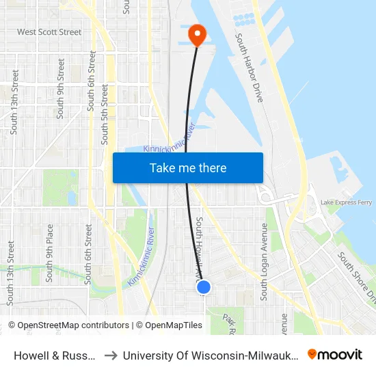 Howell & Russell to University Of Wisconsin-Milwaukee map