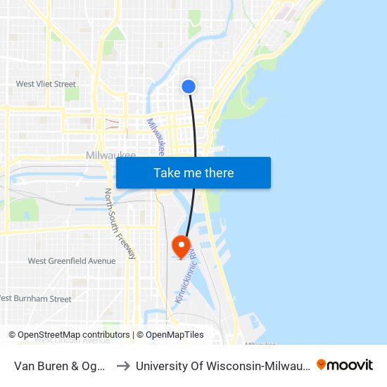 Van Buren & Ogden to University Of Wisconsin-Milwaukee map