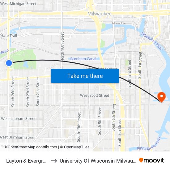 Layton & Evergreen to University Of Wisconsin-Milwaukee map