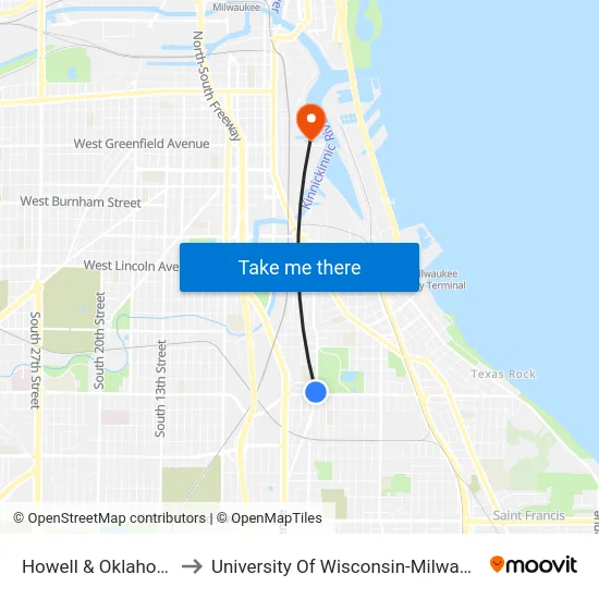 Howell & Oklahoma to University Of Wisconsin-Milwaukee map