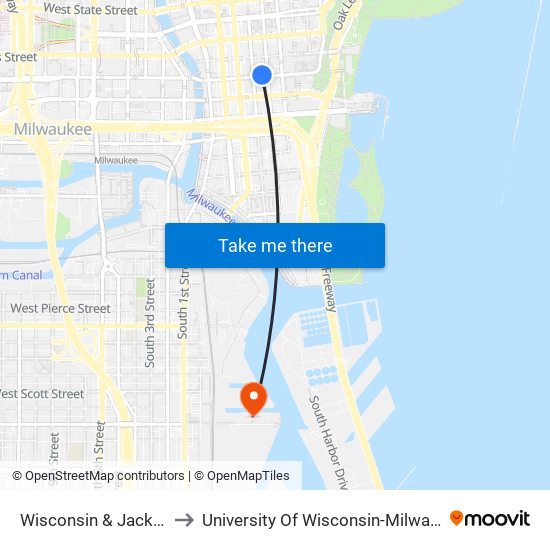 Wisconsin & Jackson to University Of Wisconsin-Milwaukee map