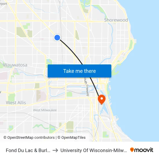 Fond Du Lac & Burleigh to University Of Wisconsin-Milwaukee map