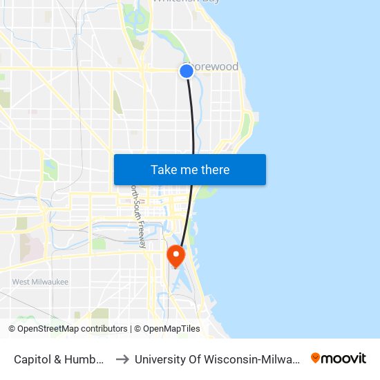 Capitol & Humboldt to University Of Wisconsin-Milwaukee map