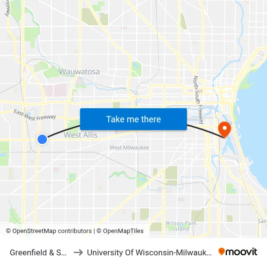Greenfield & S98 to University Of Wisconsin-Milwaukee map