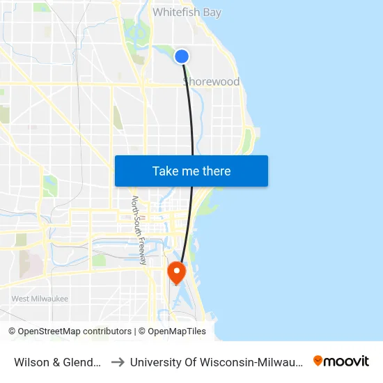 Wilson & Glendale to University Of Wisconsin-Milwaukee map