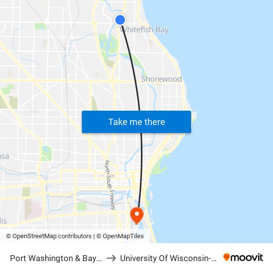 Port Washington & Bayshore Lot to University Of Wisconsin-Milwaukee map