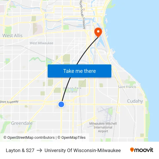 Layton & S27 to University Of Wisconsin-Milwaukee map