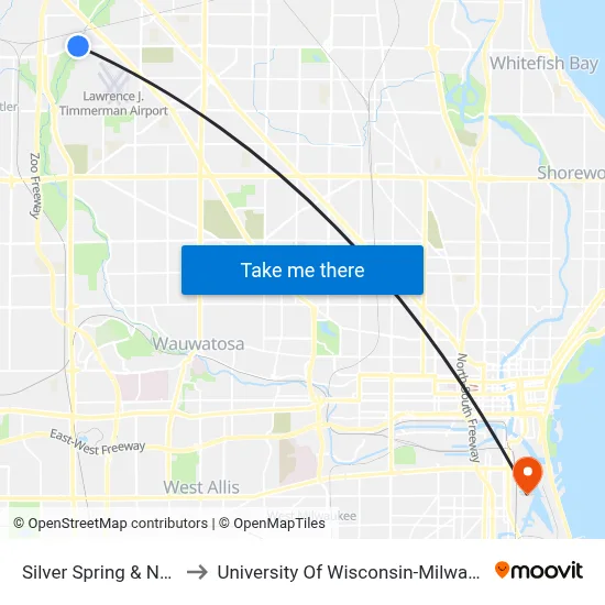 Silver Spring & N107 to University Of Wisconsin-Milwaukee map