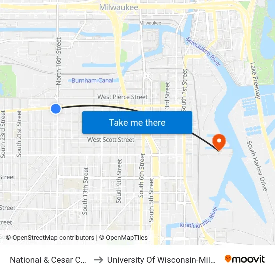 National & Cesar Chavez to University Of Wisconsin-Milwaukee map
