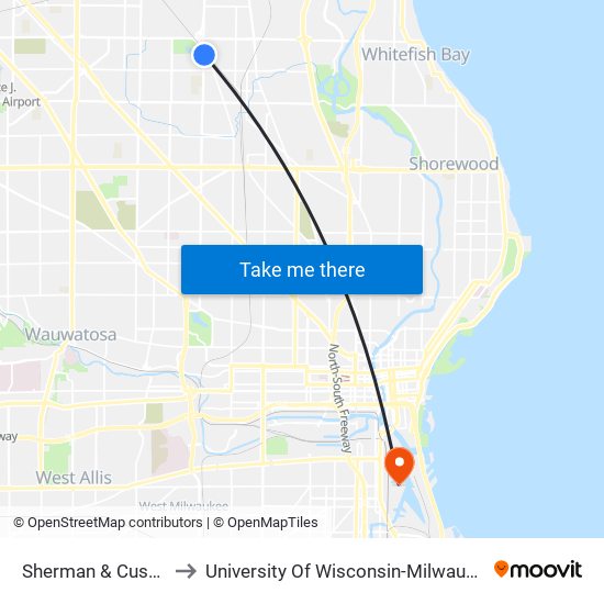 Sherman & Custer to University Of Wisconsin-Milwaukee map