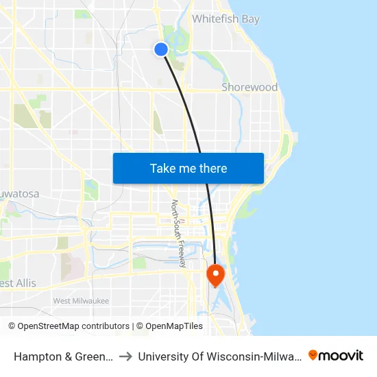 Hampton & Greenbay to University Of Wisconsin-Milwaukee map