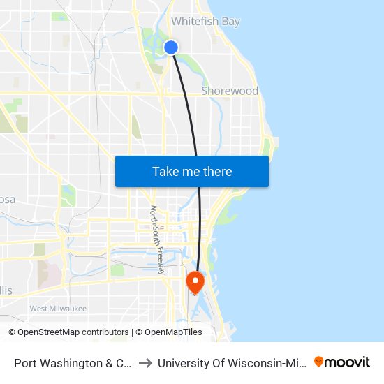 Port Washington & Chateau to University Of Wisconsin-Milwaukee map