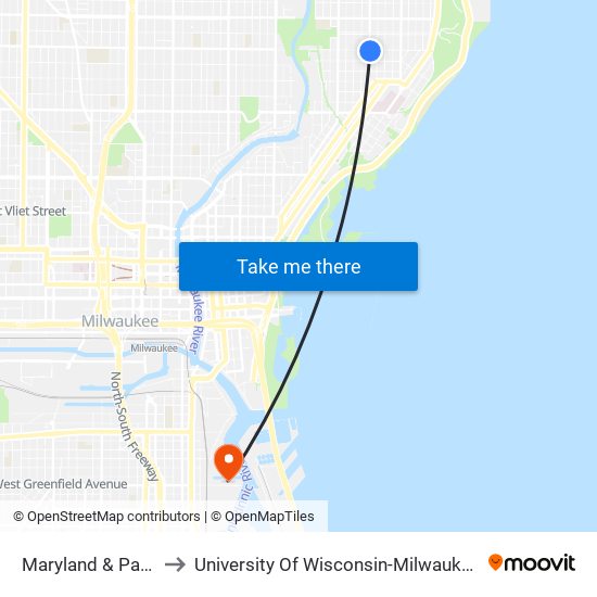 Maryland & Park to University Of Wisconsin-Milwaukee map