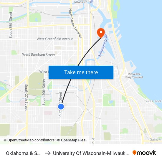 Oklahoma & S13 to University Of Wisconsin-Milwaukee map