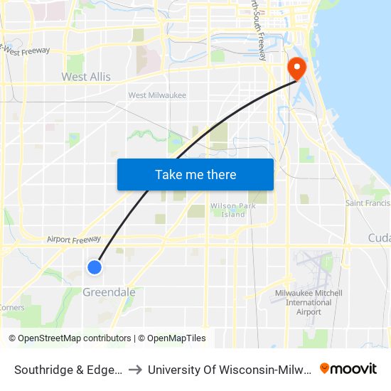 Southridge & Edgerton to University Of Wisconsin-Milwaukee map