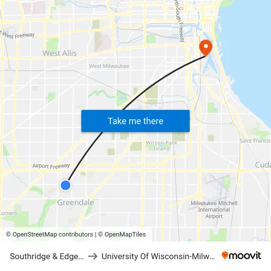 Southridge & Edgerton to University Of Wisconsin-Milwaukee map