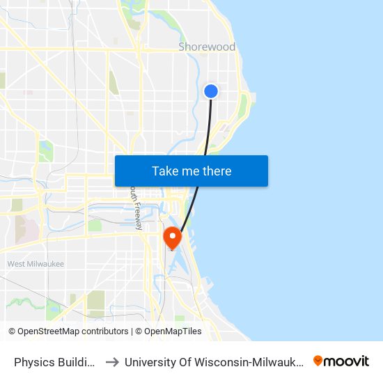 Physics Building to University Of Wisconsin-Milwaukee map