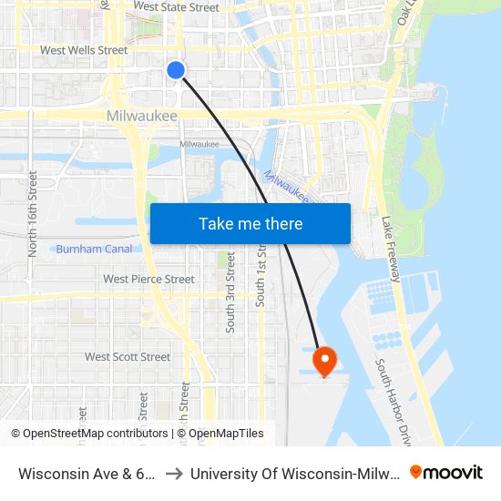 Wisconsin Ave & 6th St to University Of Wisconsin-Milwaukee map