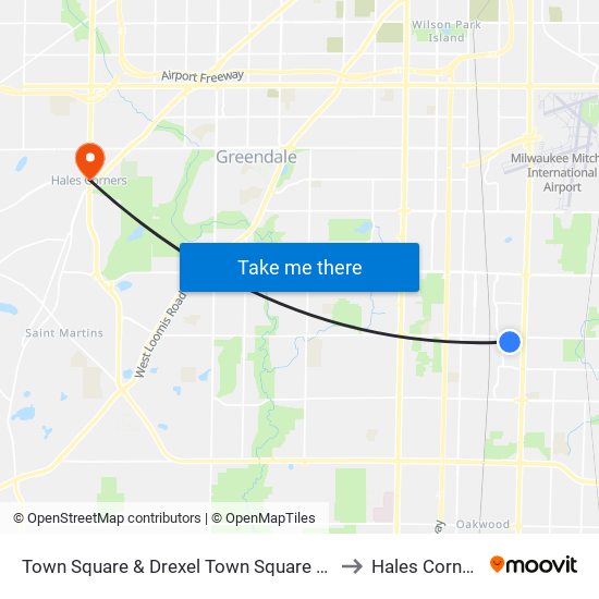 Town Square  & Drexel Town Square Way to Hales Corners map