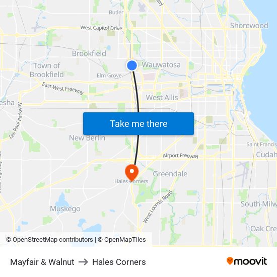 Mayfair & Walnut to Hales Corners map